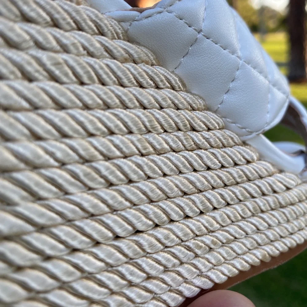White Woven Platform Wedge Slide